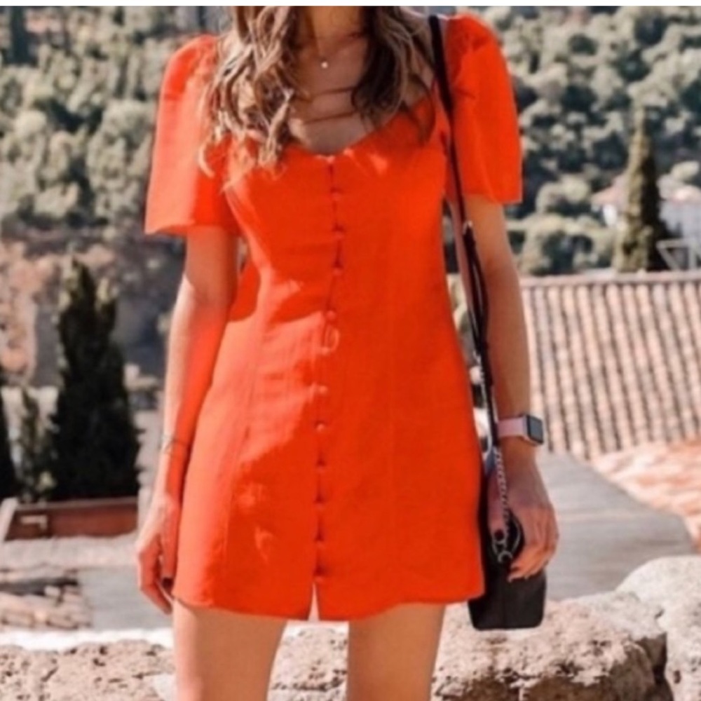 Zara Button Front Mini Orange Dress